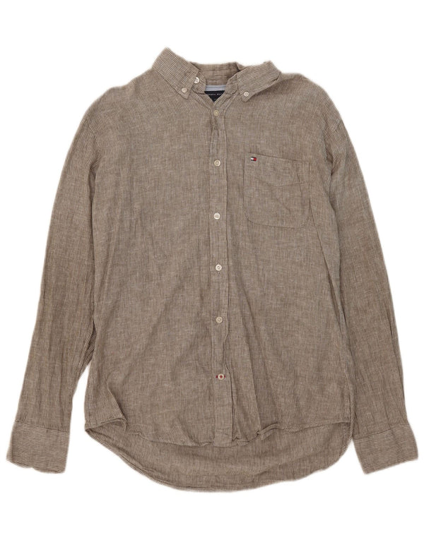 Męska koszula slim fit Tommy Hilfiger, duża, szara, bawełniana w prążki