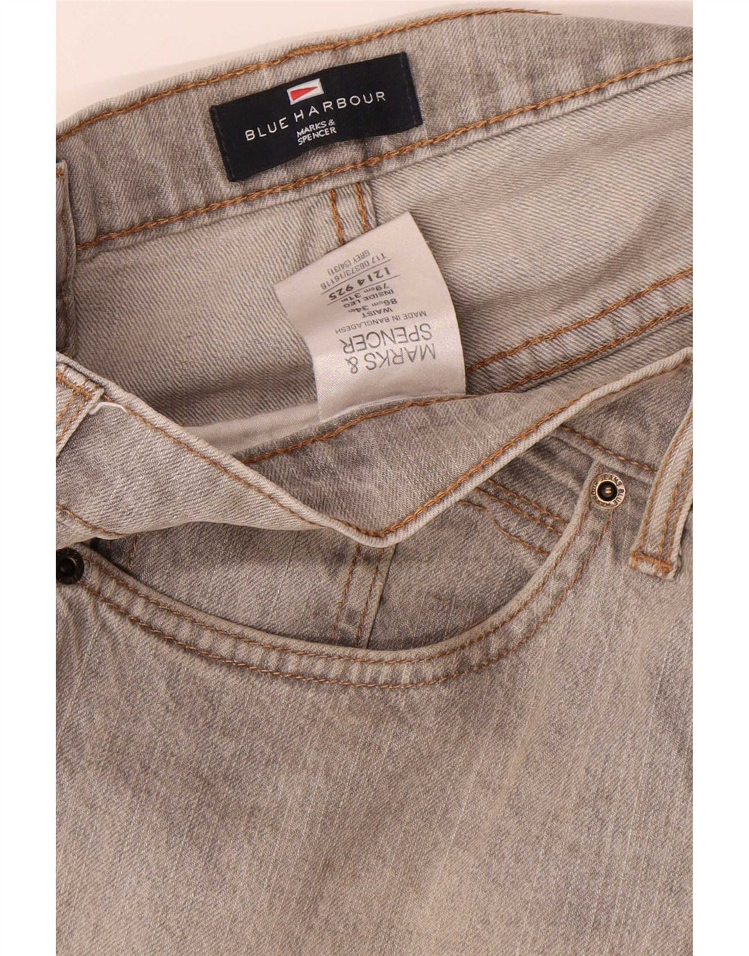 Marks & Spencer Męskie niebieskie dżinsy Harbor Straight W34 L31 Szara bawełna