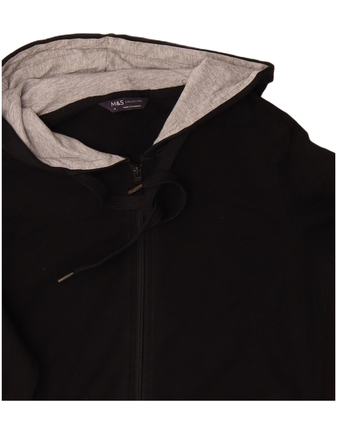MARKS & SPENCER Damski sweter z kapturem i zamkiem, UK 14, duży, czarny, bawełniany