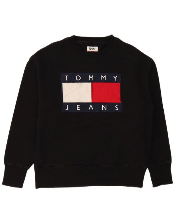 Męska bluza z grafiką TOMMY HILFIGER, duża, czarna, bawełniana