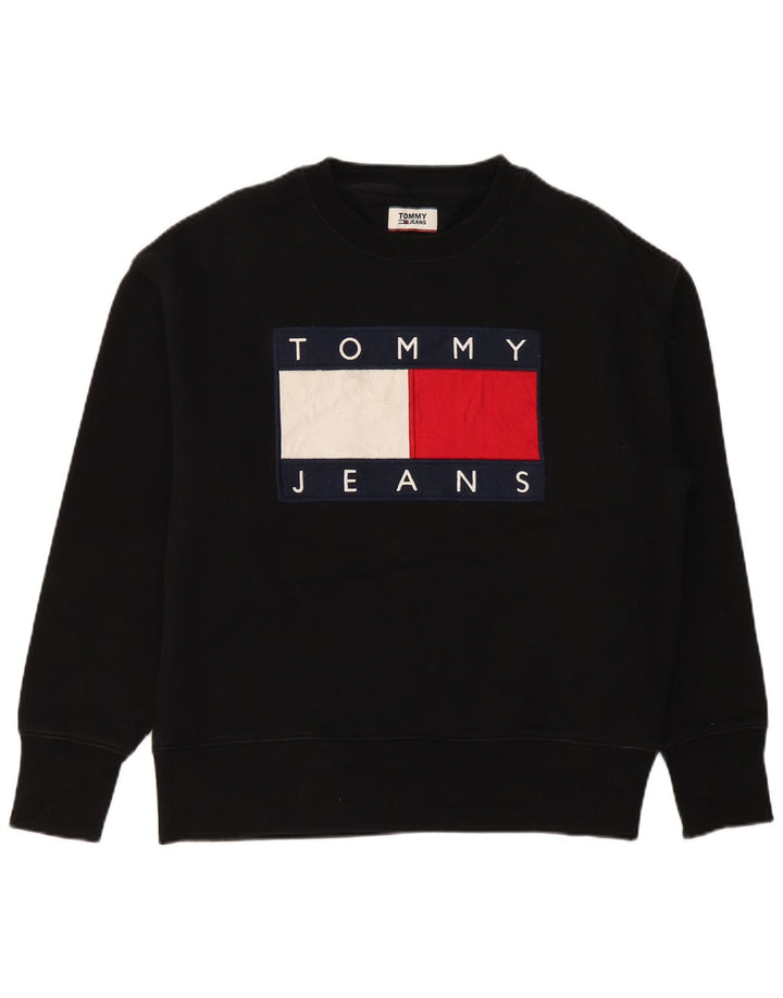 Męska bluza z grafiką TOMMY HILFIGER, duża, czarna, bawełniana