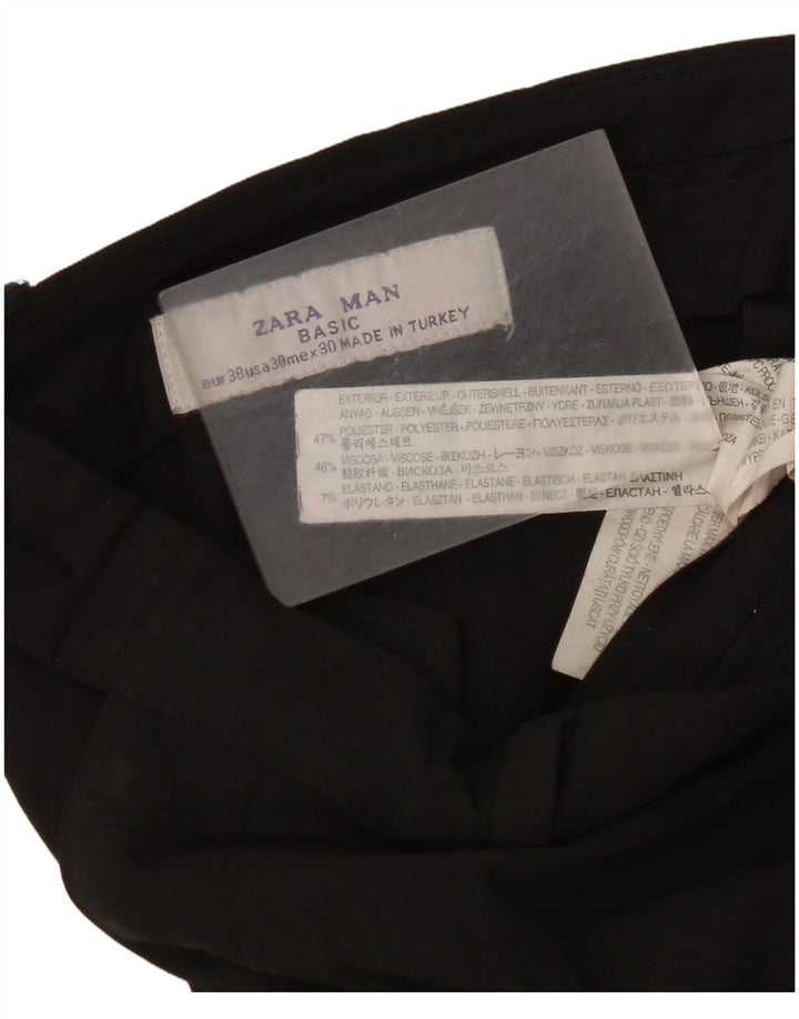 Męskie proste spodnie garniturowe Zara EU 38 Small W30 L35 Czarny poliester