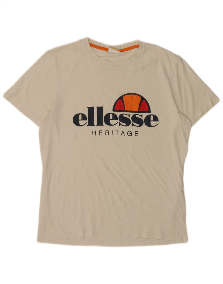 Męski T-shirt Ellesse Heritage z grafiką, duży, biały, bawełniany