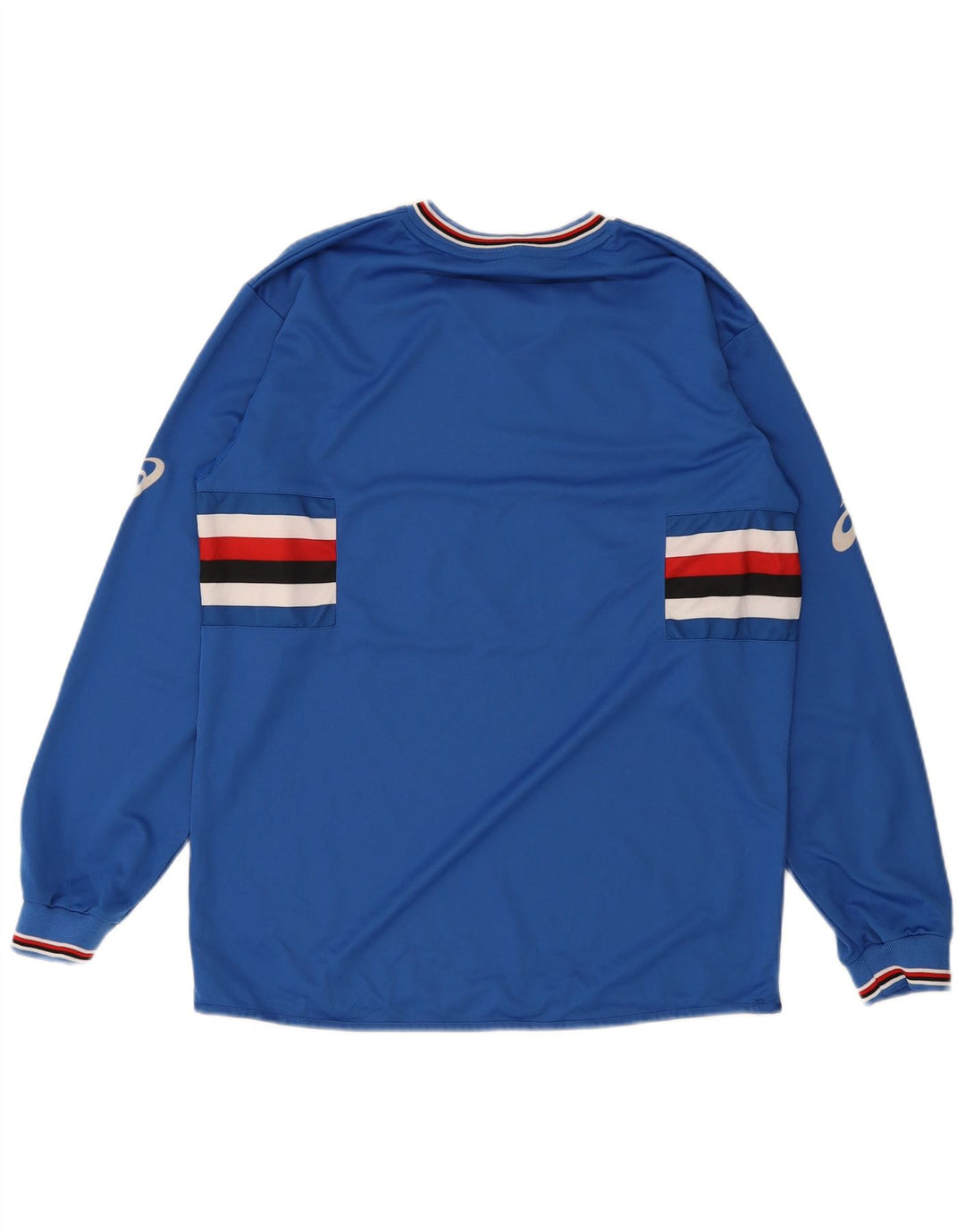 Męski graficzny top Asics z długim rękawem, duży, niebieski, poliestrowy w paski