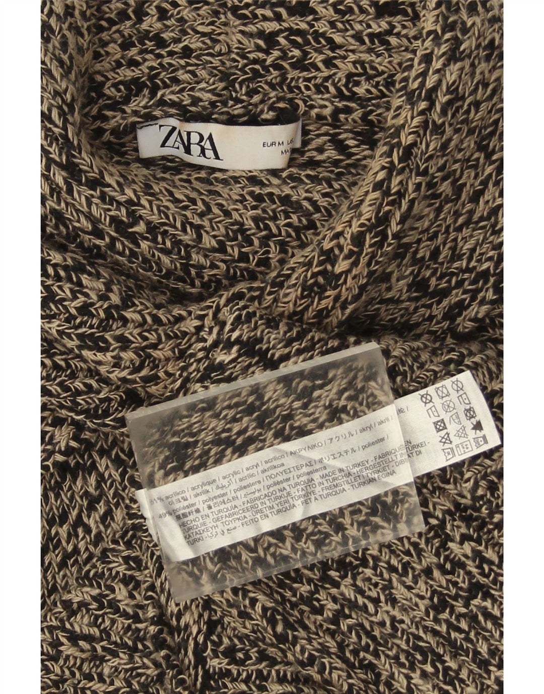 Sweter damski Zara z golfem UK 14, średni czarny, nakrapiany akryl