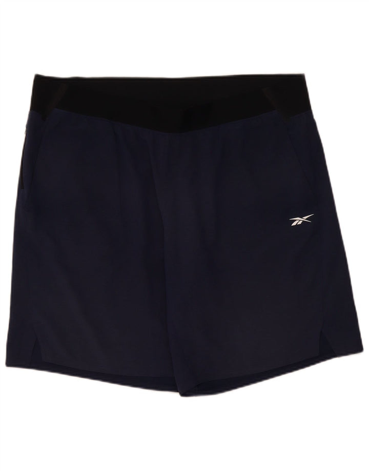 Męskie spodenki sportowe Reebok XL, granatowe, z blokami kolorów, poliestrowe