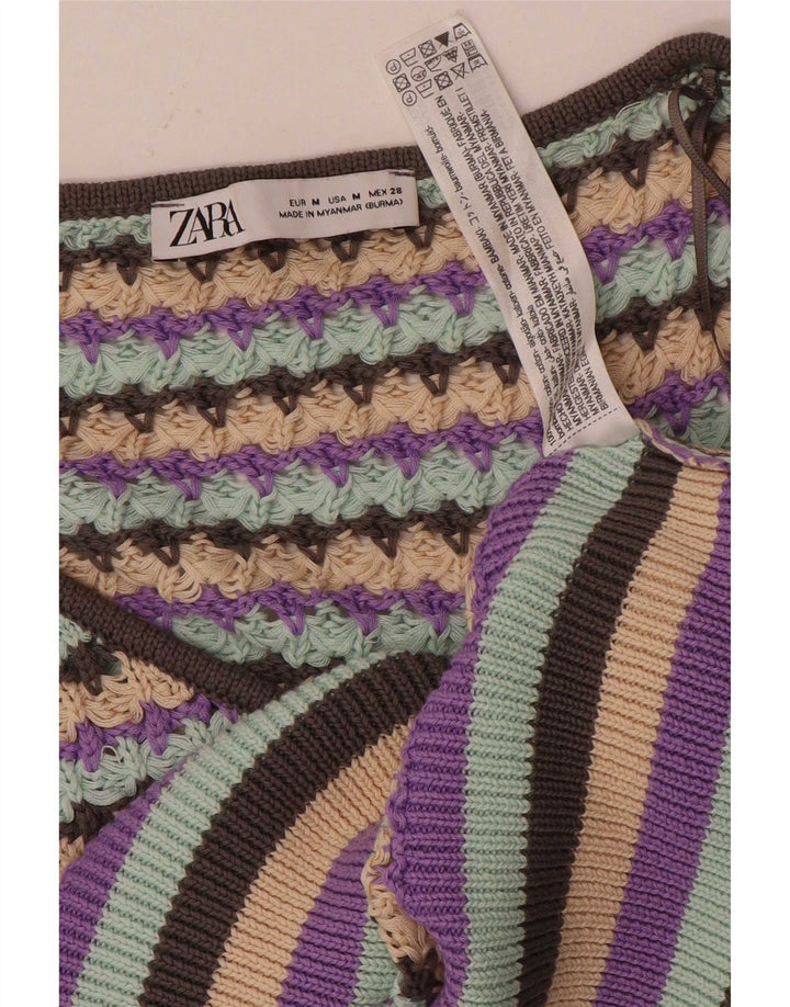 Damski sweter Zara z dekoltem w kształcie litery V, UK 12, średnie, wielokolorowe paski