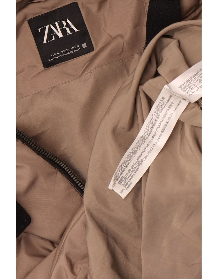 Damski płaszcz z kapturem, oversize, wyściełany Zara UK 18 XL, brązowy poliester