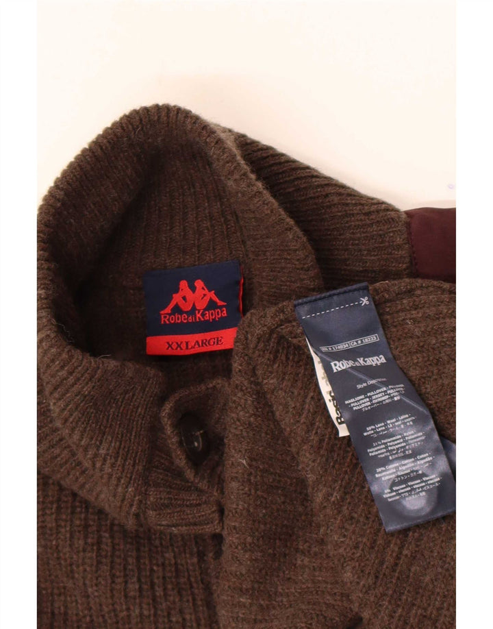 Męski sweter zapinany na guziki Kappa 2XL Brązowa wełna z blokami kolorów