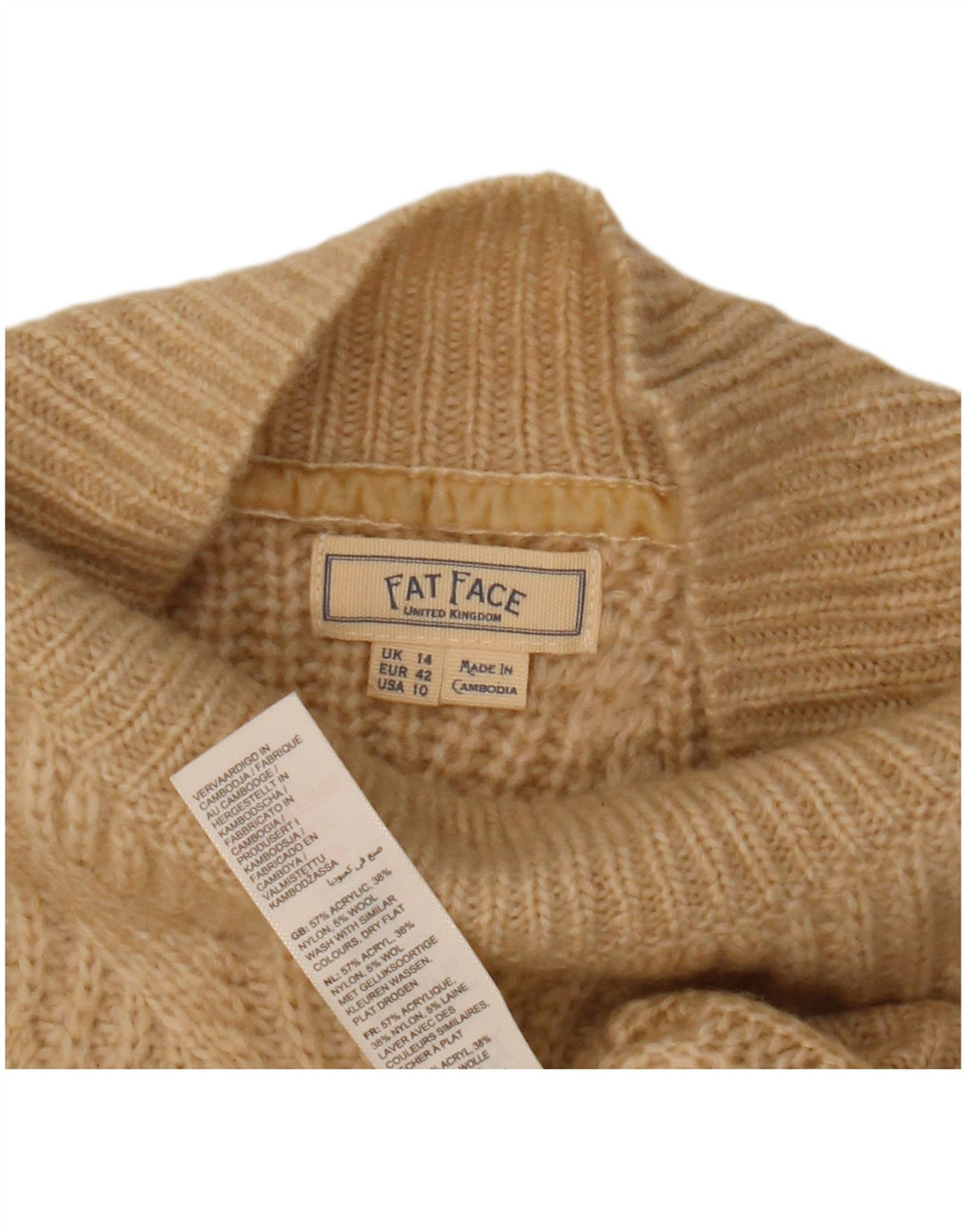 Damski sweter z golfem Fat Face UK 14 Duży beżowy Argyle/Diament