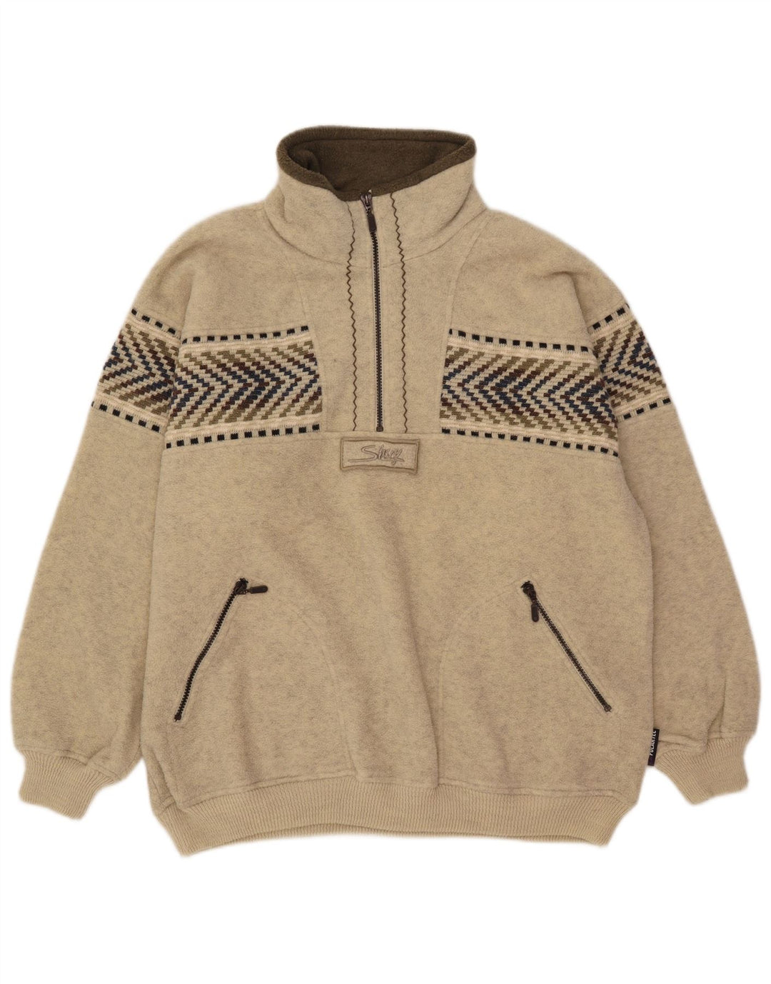 Męski sweter polarowy Silvy z zamkiem błyskawicznym 2XL, beżowa, geometryczna wełna