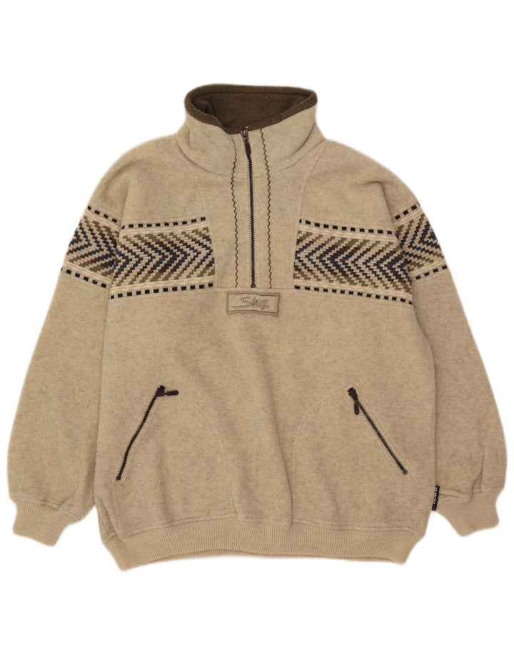 Męski sweter polarowy Silvy z zamkiem błyskawicznym 2XL, beżowa, geometryczna wełna