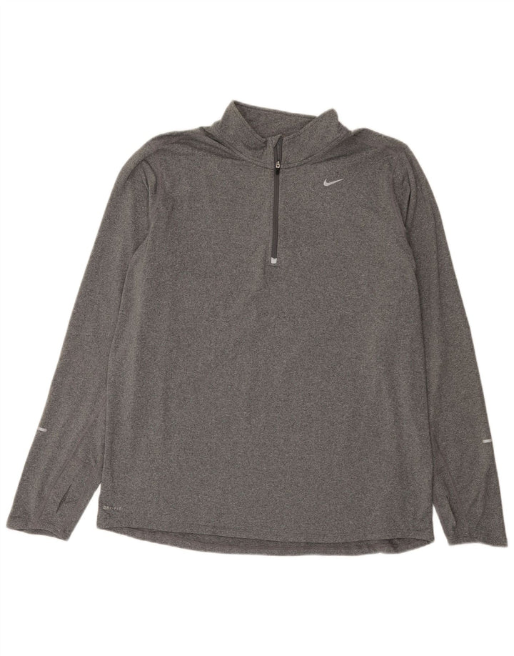Męska koszulka Nike Dri Fit z zamkiem błyskawicznym i długim rękawem XL, szary, nakrapiany poliester