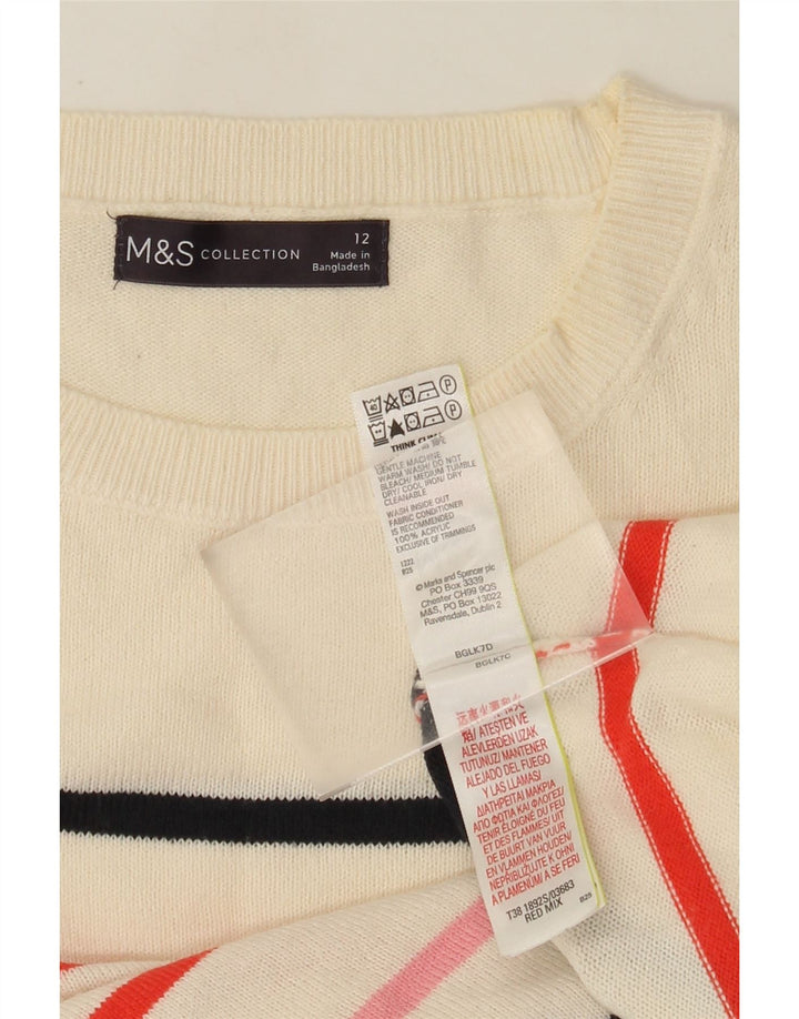 Marks & Spencer Damski sweter z okrągłym dekoltem UK 12 w średnie białe paski