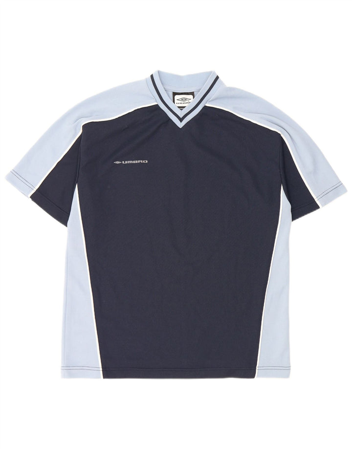 T-shirt męski Umbro Top, średni, granatowy, poliester z blokami kolorów