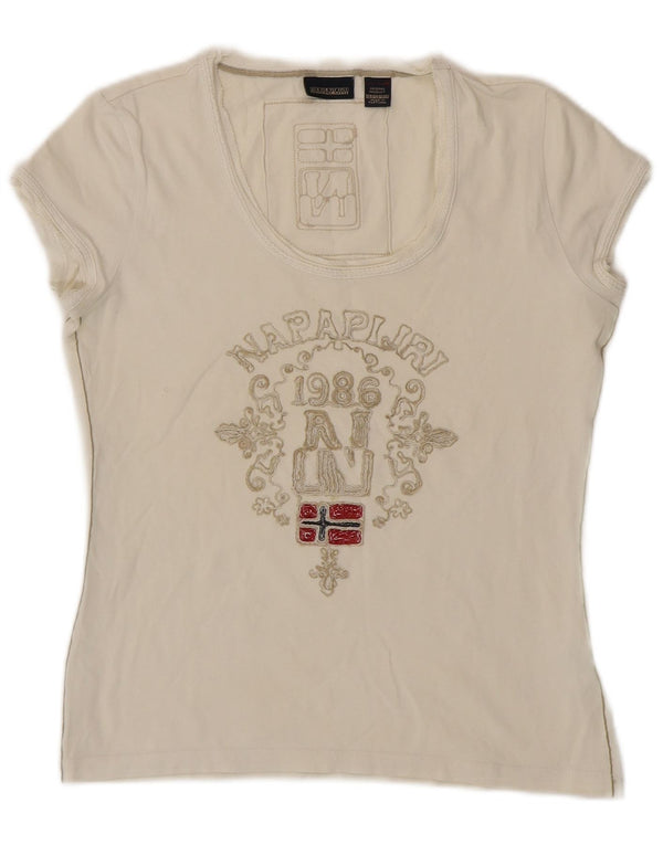 Damska koszulka z grafiką Napapijri Top UK 6 XS Off White Cotton