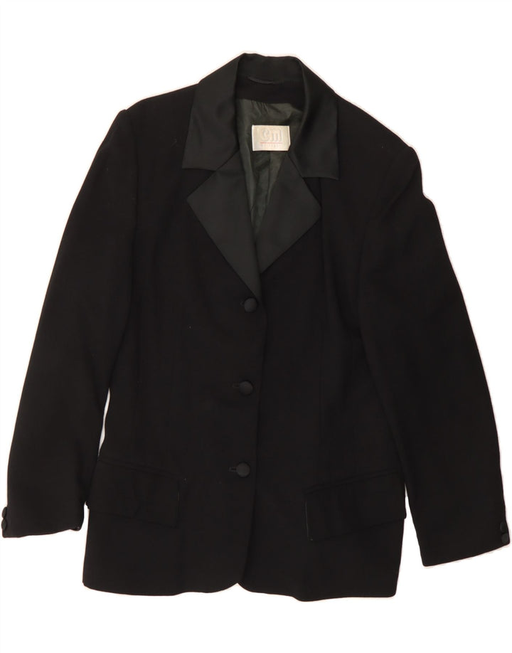 VINTAGE Womens 3 Button Blazer Jacket UK 12 Medium Black Wool Vintage Vintage and Second-Hand Vintage from Messina Hembry 