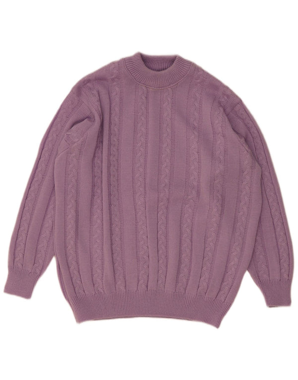 Sweter damski w stylu vintage z okrągłym dekoltem UK 16, duży, fioletowy, poliakrylowy
