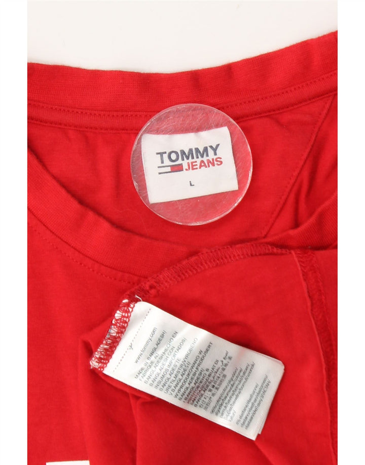 Męski T-shirt z grafiką Tommy Hilfiger, duży, czerwony, bawełniany