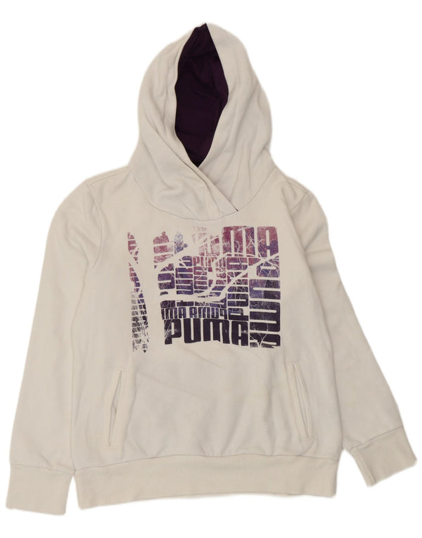 Damski sweter z kapturem Puma z grafiką UK 14, duży, biały, bawełniany