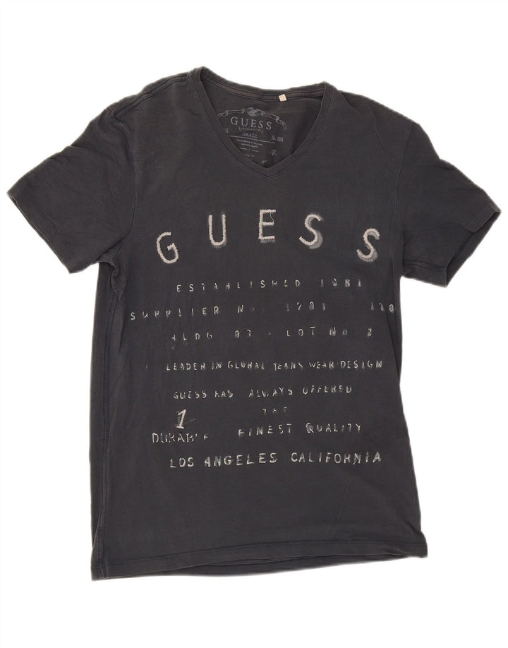 Męski T-shirt Guess z grafiką, mały, szary, bawełniany