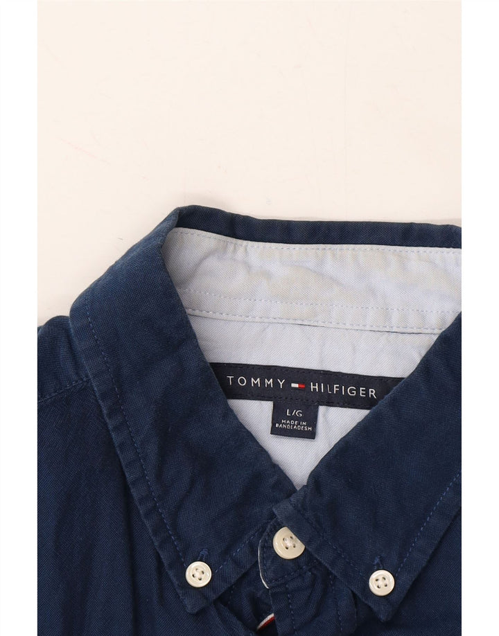 TOMMY HILFIGER Mens Shirt Large Navy Blue Cotton Vintage Tommy Hilfiger and Second-Hand Tommy Hilfiger from Messina Hembry 