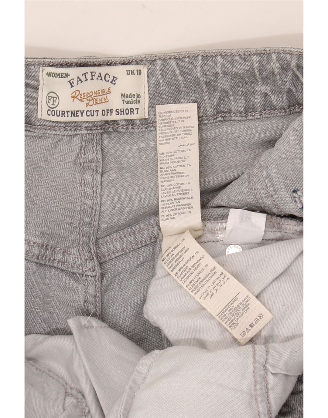 Damskie spodenki jeansowe Fat Face UK 16 Large W36 Szara bawełna
