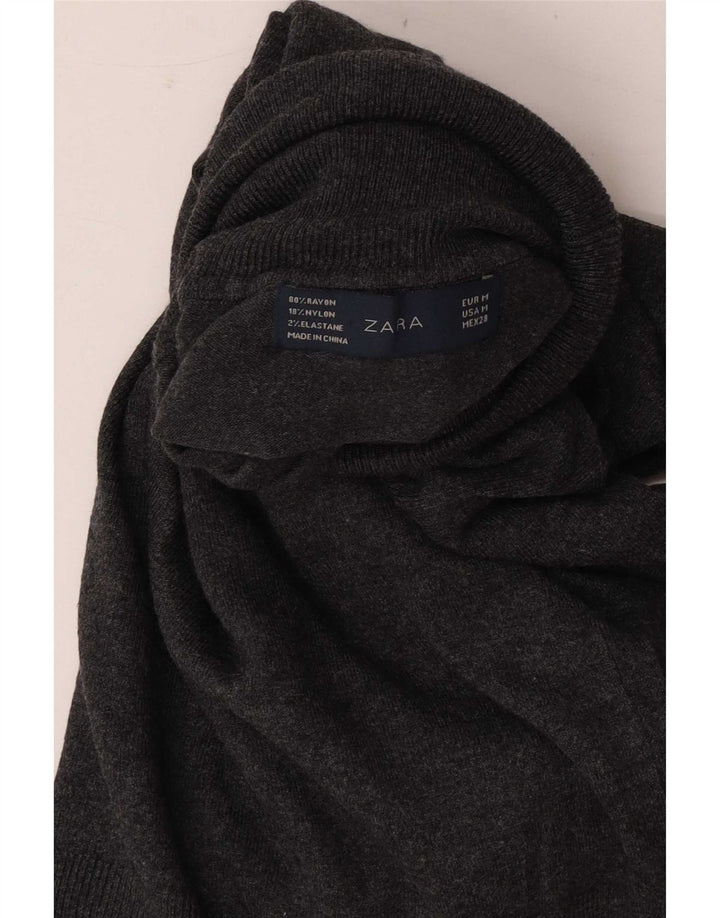 Damski sweter z wywijanym dekoltem Zara UK 12 Średni szary sztuczny jedwab