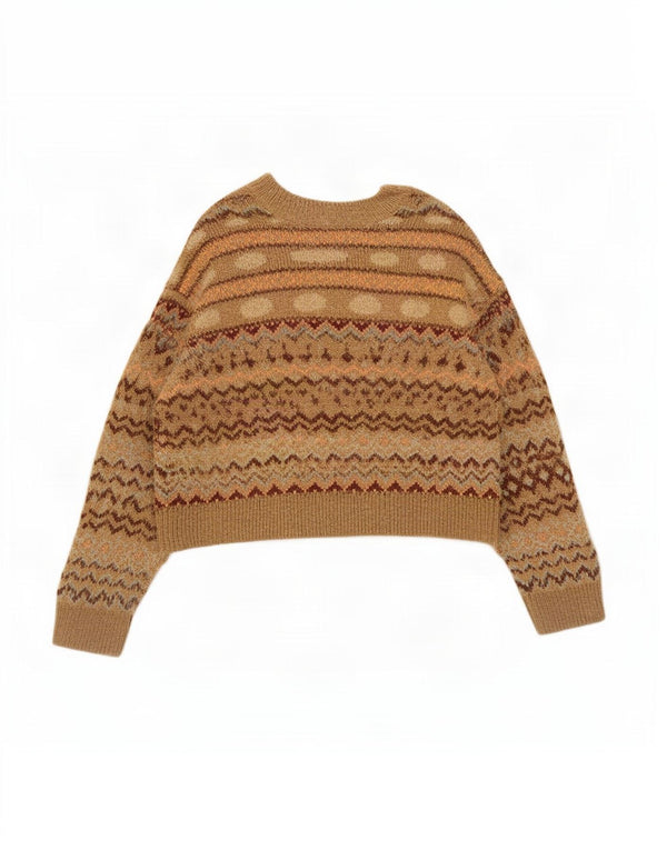 Sweter damski Zara z dekoltem w kształcie litery V, UK 14, średni beż, Fair Isle