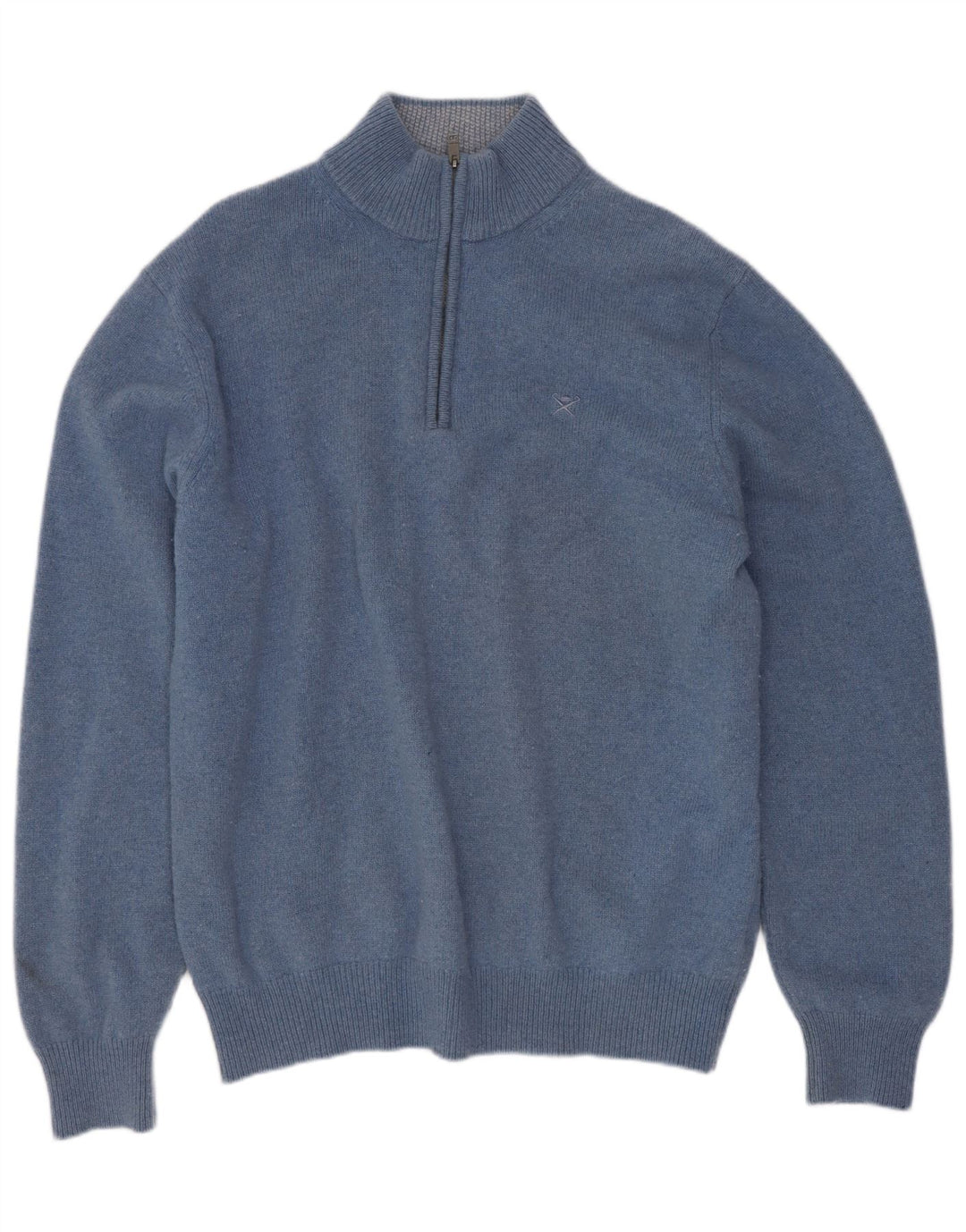 Hackett Męski sweter z zamkiem błyskawicznym, duży, niebieski, wełniany