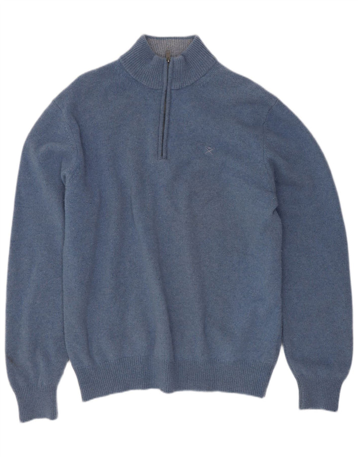 Hackett Męski sweter z zamkiem błyskawicznym, duży, niebieski, wełniany