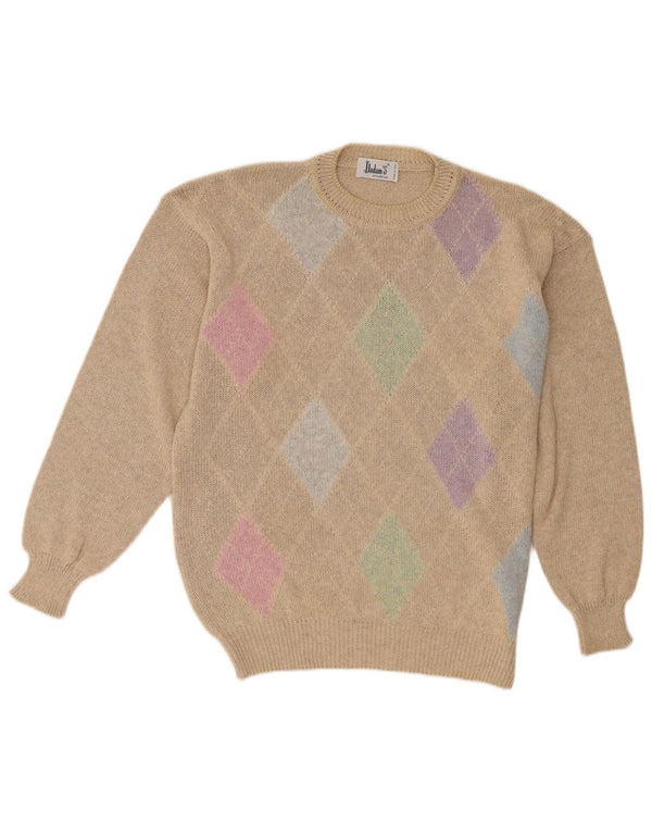 Vintage męski sweter z okrągłym dekoltem IT 52 duży beżowy Argyle/diament