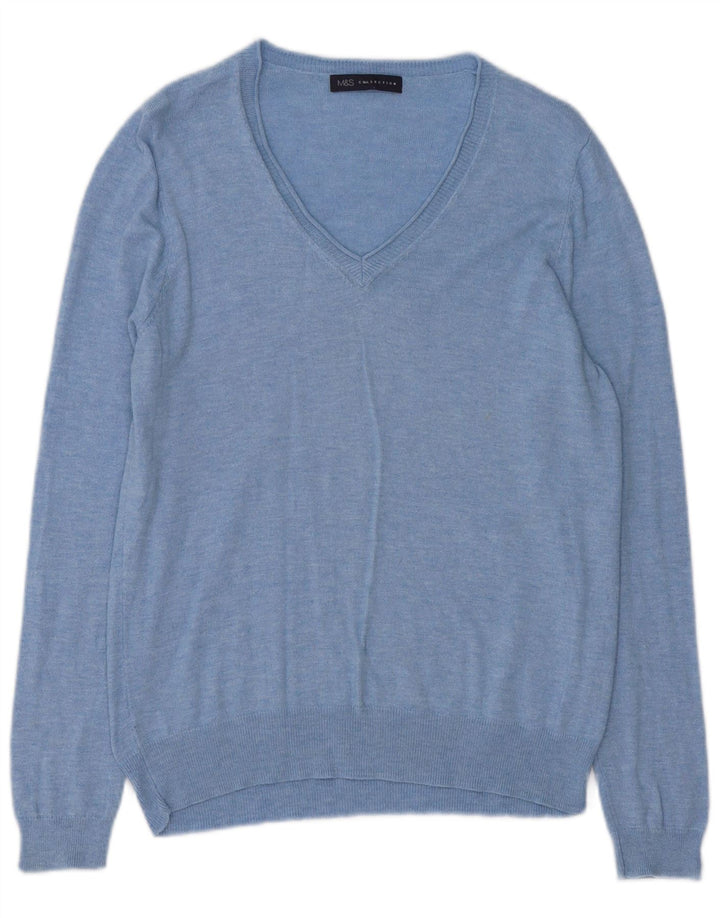 Marks & Spencer Damski sweter z dekoltem w kształcie litery V, UK 14, średni niebieski