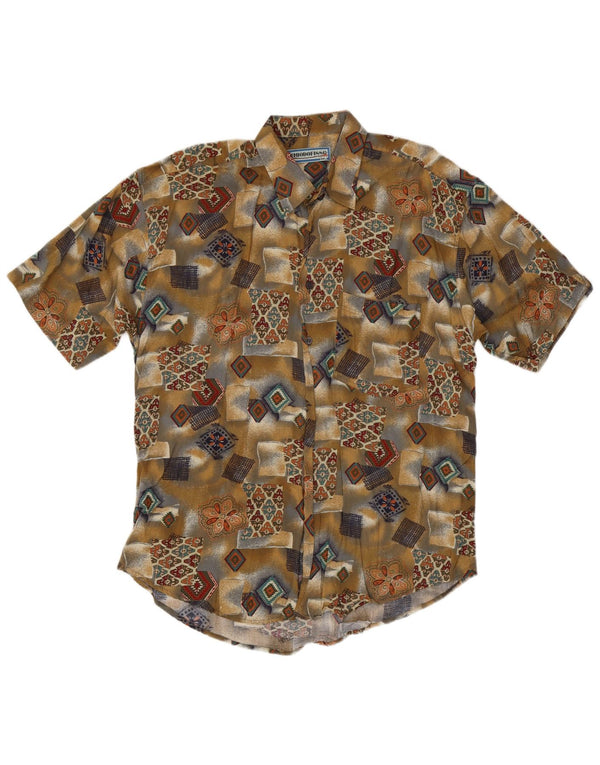 Vintage Mens Short Sleeve Shirt 2XL Khaki Patchwork Viscose