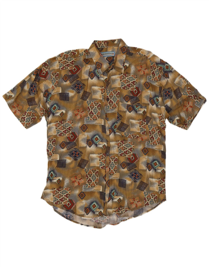Vintage męska koszula z krótkim rękawem 2XL Khaki patchworkowa wiskoza
