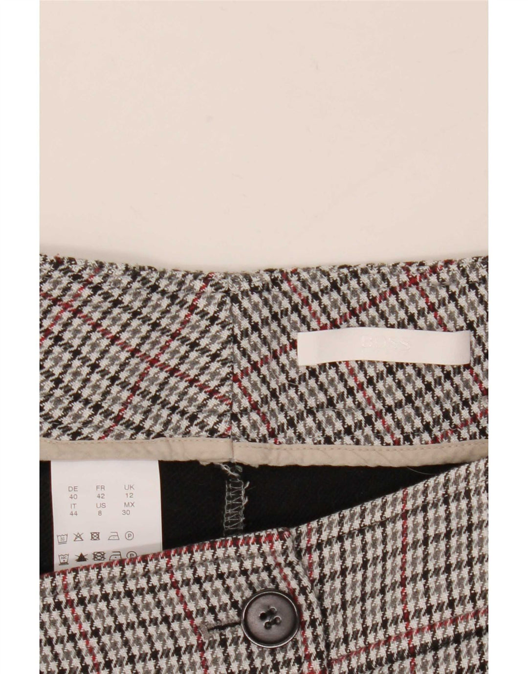 Damskie spodnie garniturowe Hugo Boss UK 12 Medium W32 L27 Szara pepitka
