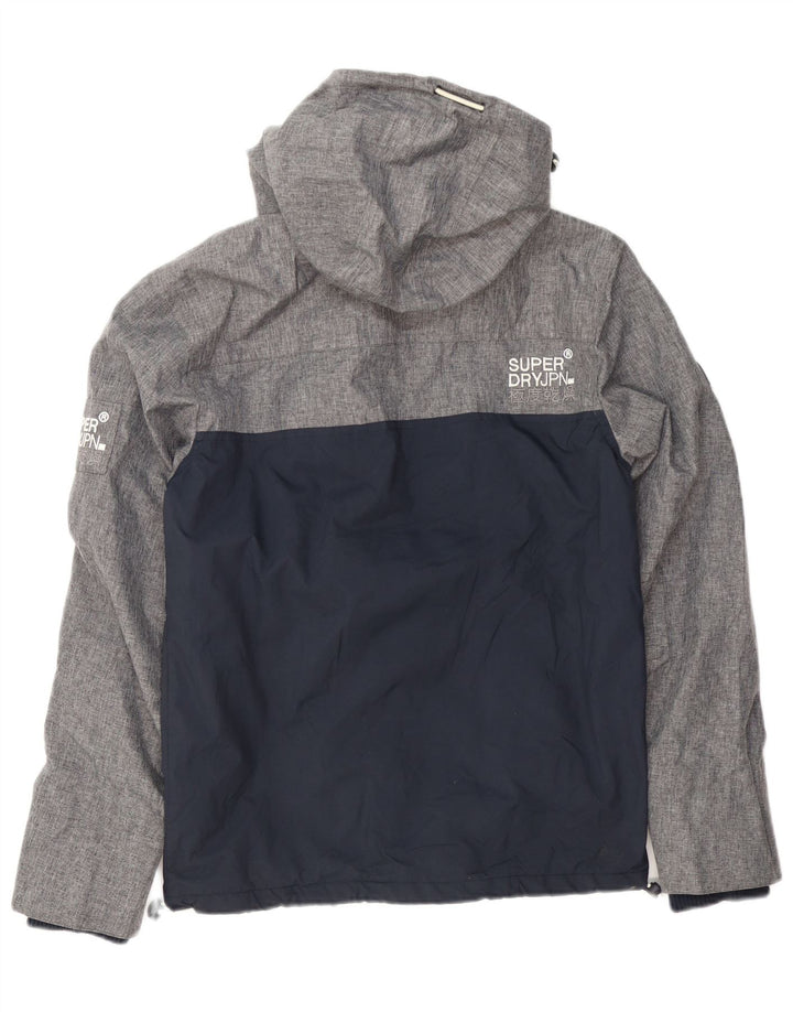 Męska kurtka wiatrówka z kapturem Superdry UK 36, mała, szara, w blokach kolorów
