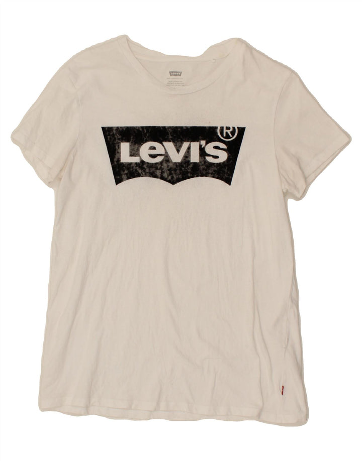 LEVI'S Womens Graphic T-Shirt Top UK 10 Small White Vintage Levi's and Second-Hand Levi's from Messina Hembry 