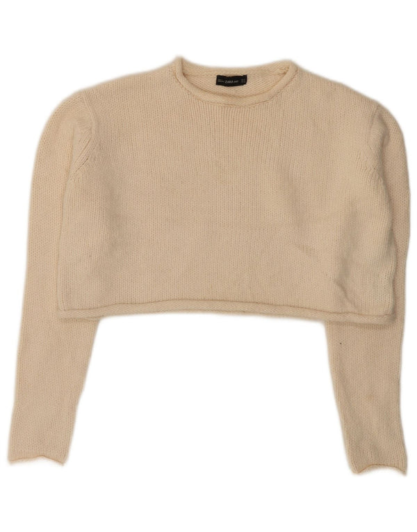 Damski sweter Zara z okrągłym dekoltem UK 10, mały, złamany biały akryl