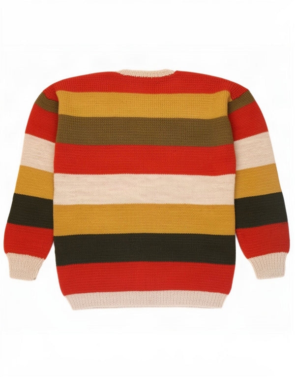 Vintage męski sweter z wycięciem pod szyją, duży, wielobarwny w paski