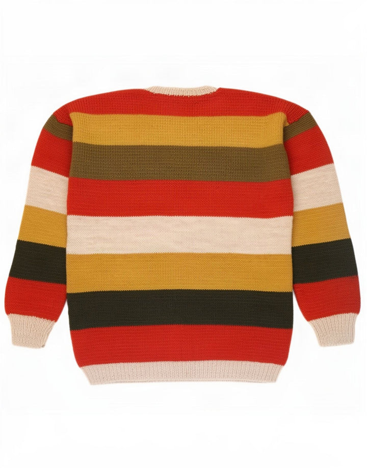 Vintage męski sweter z wycięciem pod szyją, duży, wielobarwny w paski