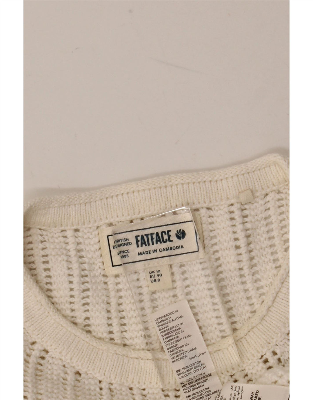 Damski sweter oversize Fat Face z okrągłym dekoltem UK 12, średni biały