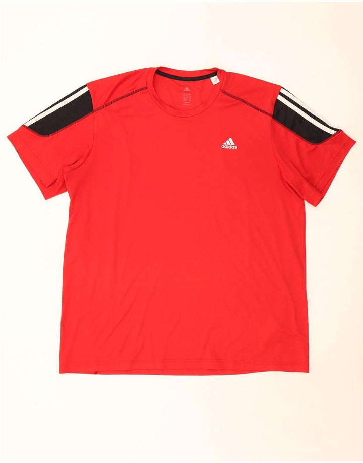 Męski T-shirt ADIDAS Climalite Top 2XL, czerwony poliester z blokami kolorów
