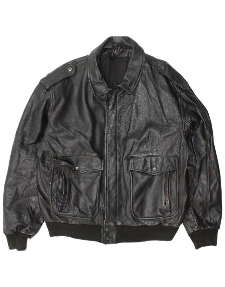 Vintage męska skórzana kurtka wojskowa UK 42 XL czarna skóra