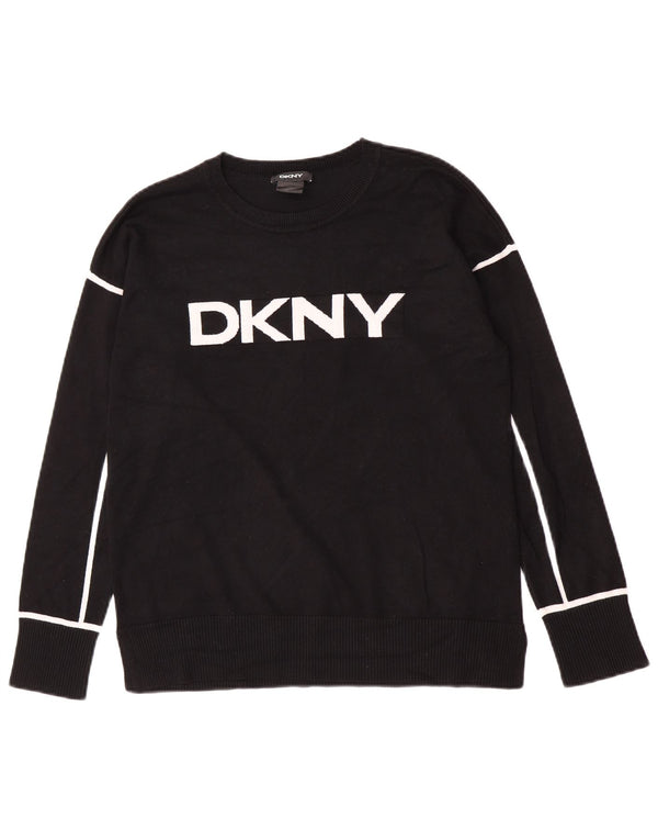 Damski sweter Dkny z graficznym dekoltem w łódkę UK 16, duża czarna wiskoza