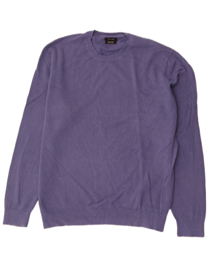 Męski sweter z okrągłym dekoltem Massimo Dutti XL, niebieski, bawełniany