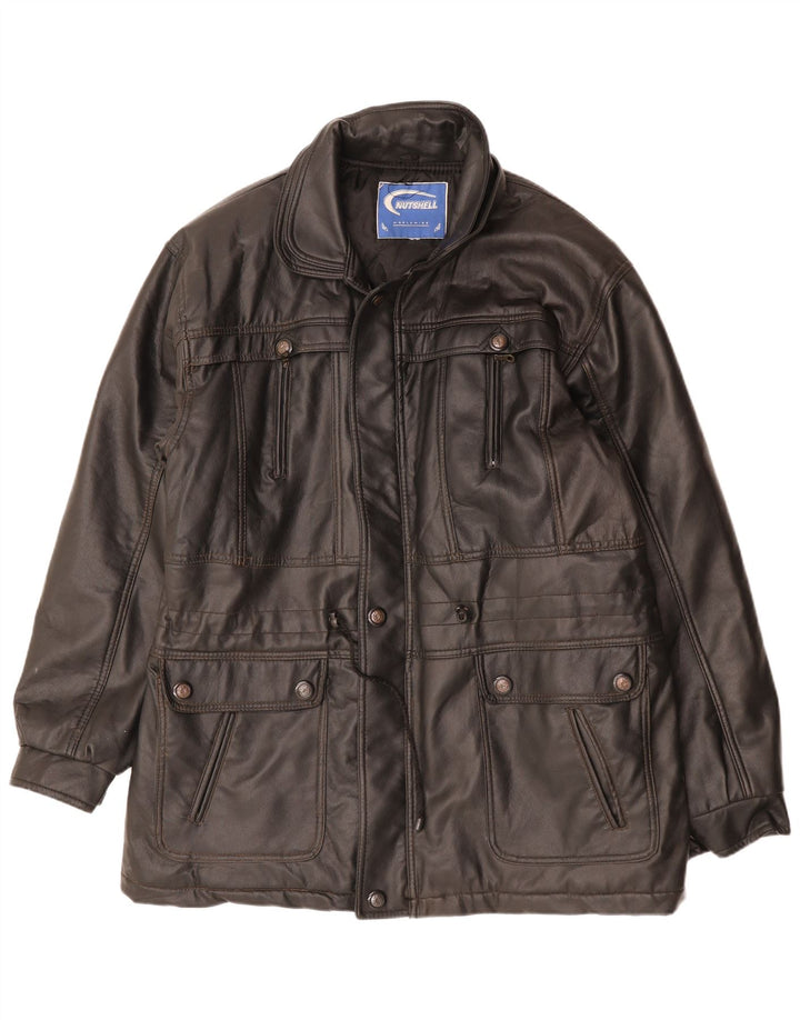 Męski płaszcz skórzany NUTSHELL UK 40, duży, czarny