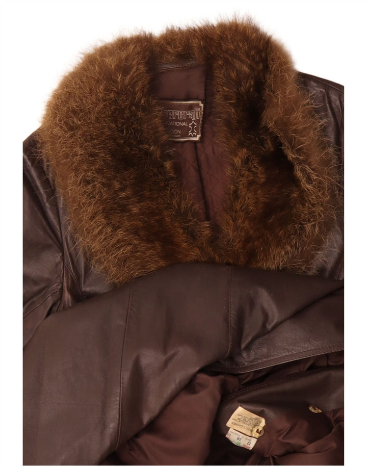 Damski płaszcz skórzany VINTAGE UK 12 Średni brązowy skórzany