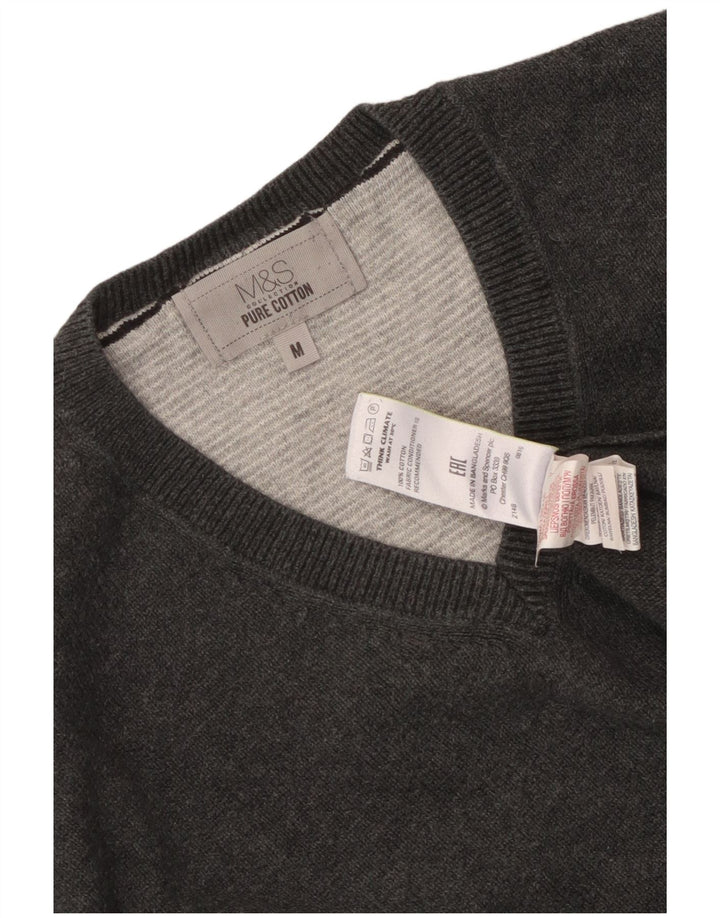 Marks & Spencer Męski sweter z dekoltem w kształcie litery V, średnioszary, bawełniany