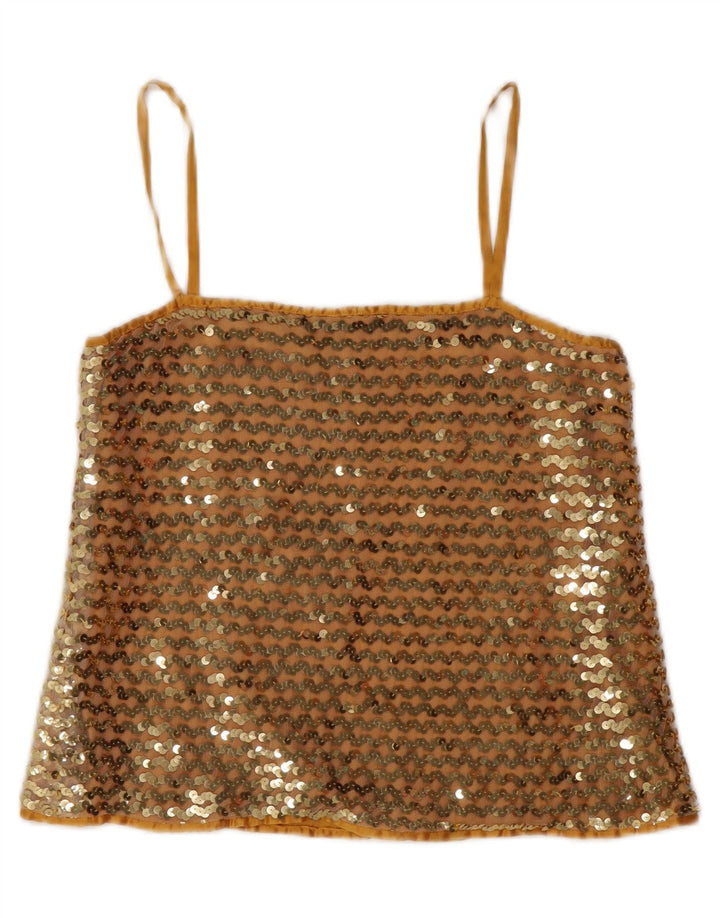 Vintage damski cekinowy top na ramiączkach IT 42 średnie złoto